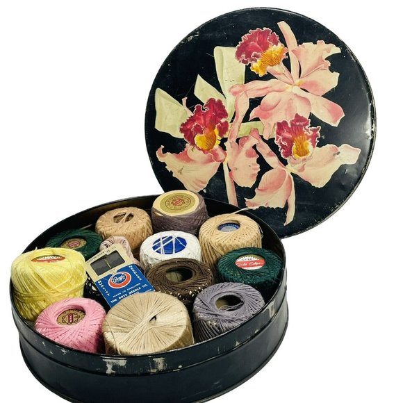 CANCO - Helen Harrison Candy, Chicago Other - Vintage CANCO Helen Harrison Chicago Black Tin Irises Darling Cotton Leftovers